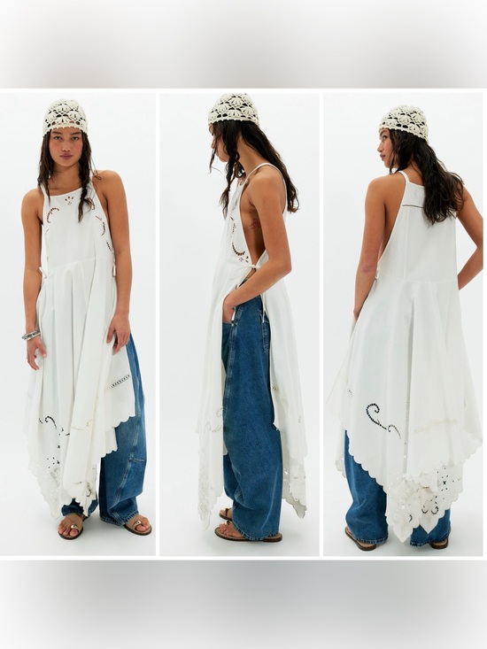 Free People Dresses & Skirts - NWT Free People White Adjustable Maxi Top Dress 100% Cotton M Beautiful Piece**